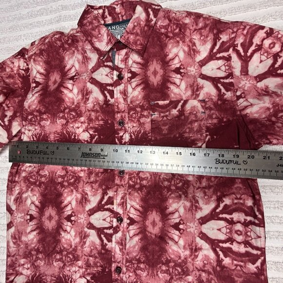 Tranquility Mayhem Mens Tie-Dye Button Up Shirt Short Sleeve Pocket Medium Red - Picture 7 of 9